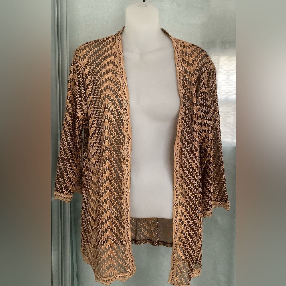 Open-front, three-quarter sleeve crochet cardigan